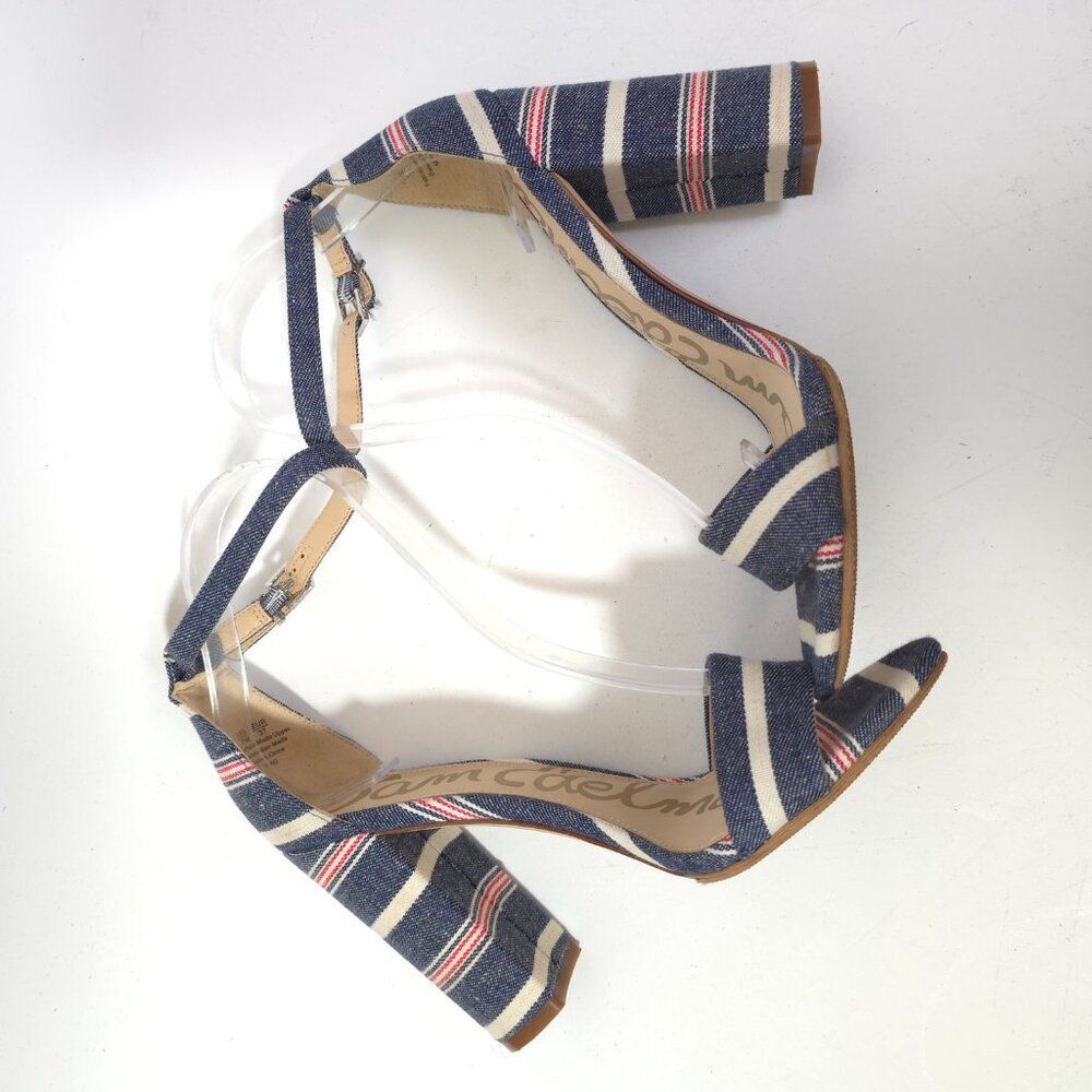 Sam Edelman Susie Stripe Denim Block Heel Sandals Womens Ankle Strap Size 7 Shoe - Picture 3 of 8
